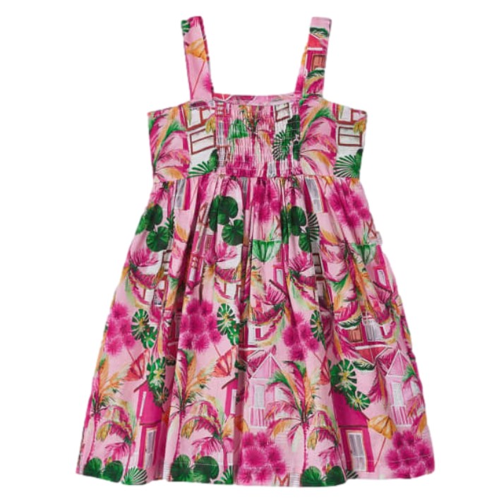 Vestido Estampado Con Diadema De Algodón Para Niña color peonía