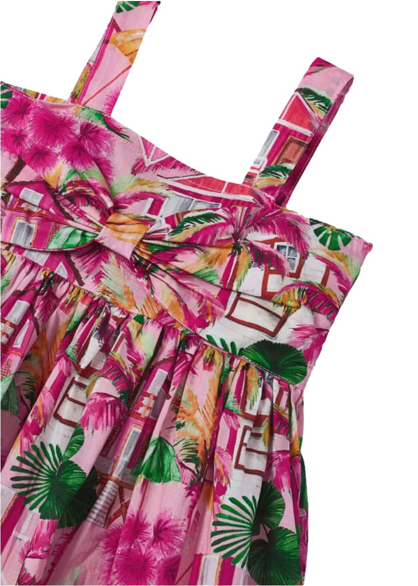 Vestido Estampado Con Diadema De Algodón Para Niña color peonía