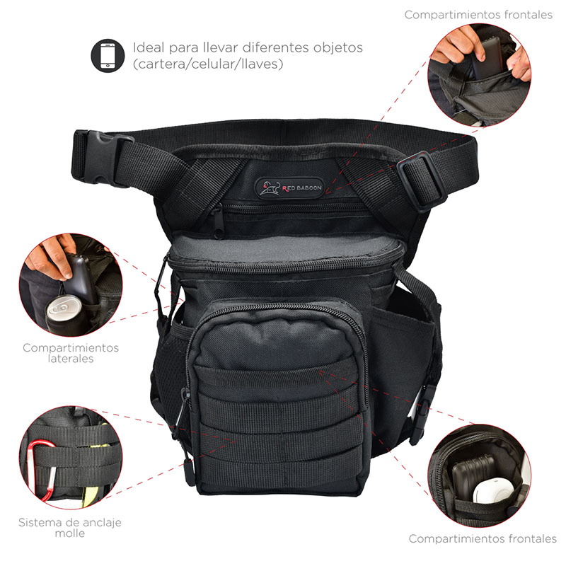 Piernera Tactica Red Baboon Blune 9 Compartimentos Color negro