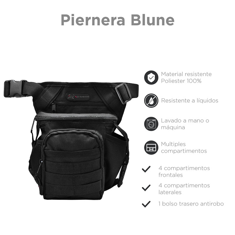 Piernera Tactica Red Baboon Blune 9 Compartimentos Color negro