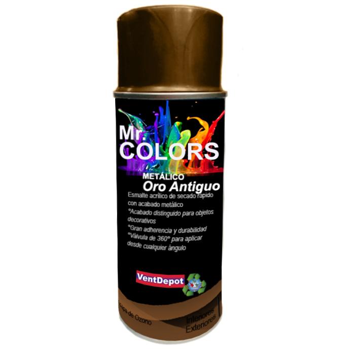 Pintura Colores Metálico MXAER-010-1 Oro Antiguo Metálico Temp, Max, 60C 400ml Interiores y Exteriores Válvula 360 Secado Rápido, AeroMetal