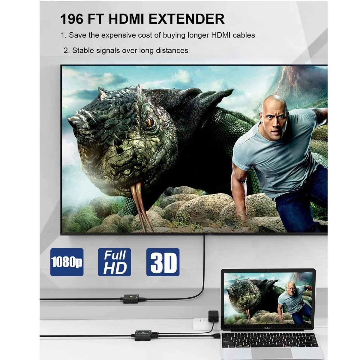 Extensor De Hdmi Adaptador Cat5e/6/7 60m Full Hd 1080p 3d