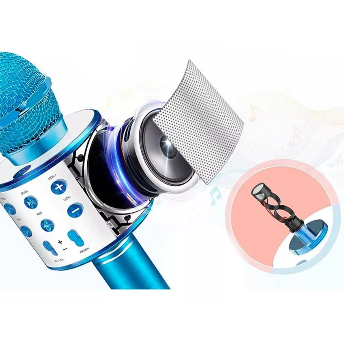 Micrófono De Karaoke Inalámbrico Con Bluetooth Y Bocina Azul