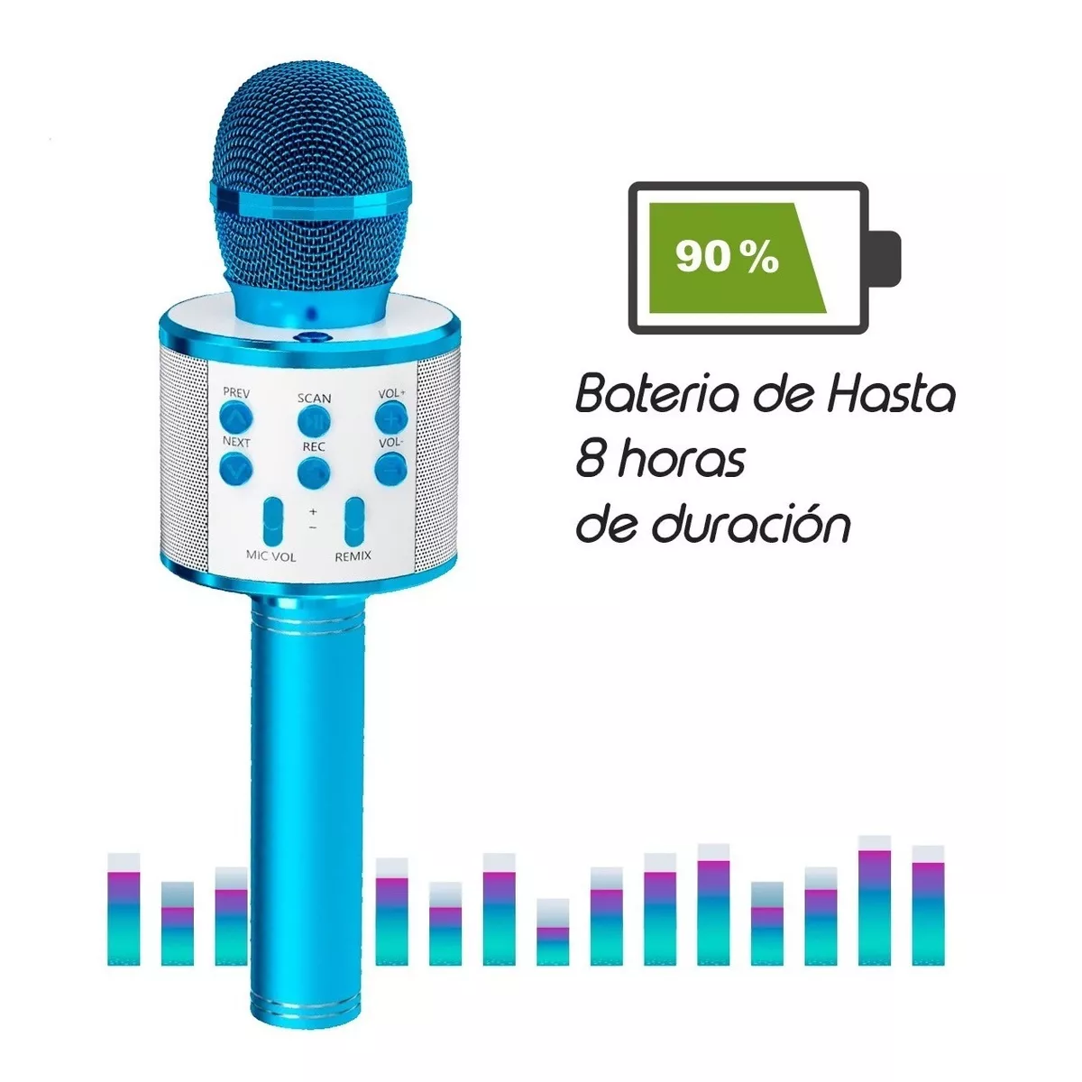 Micrófono De Karaoke Inalámbrico Con Bluetooth Y Bocina Azul