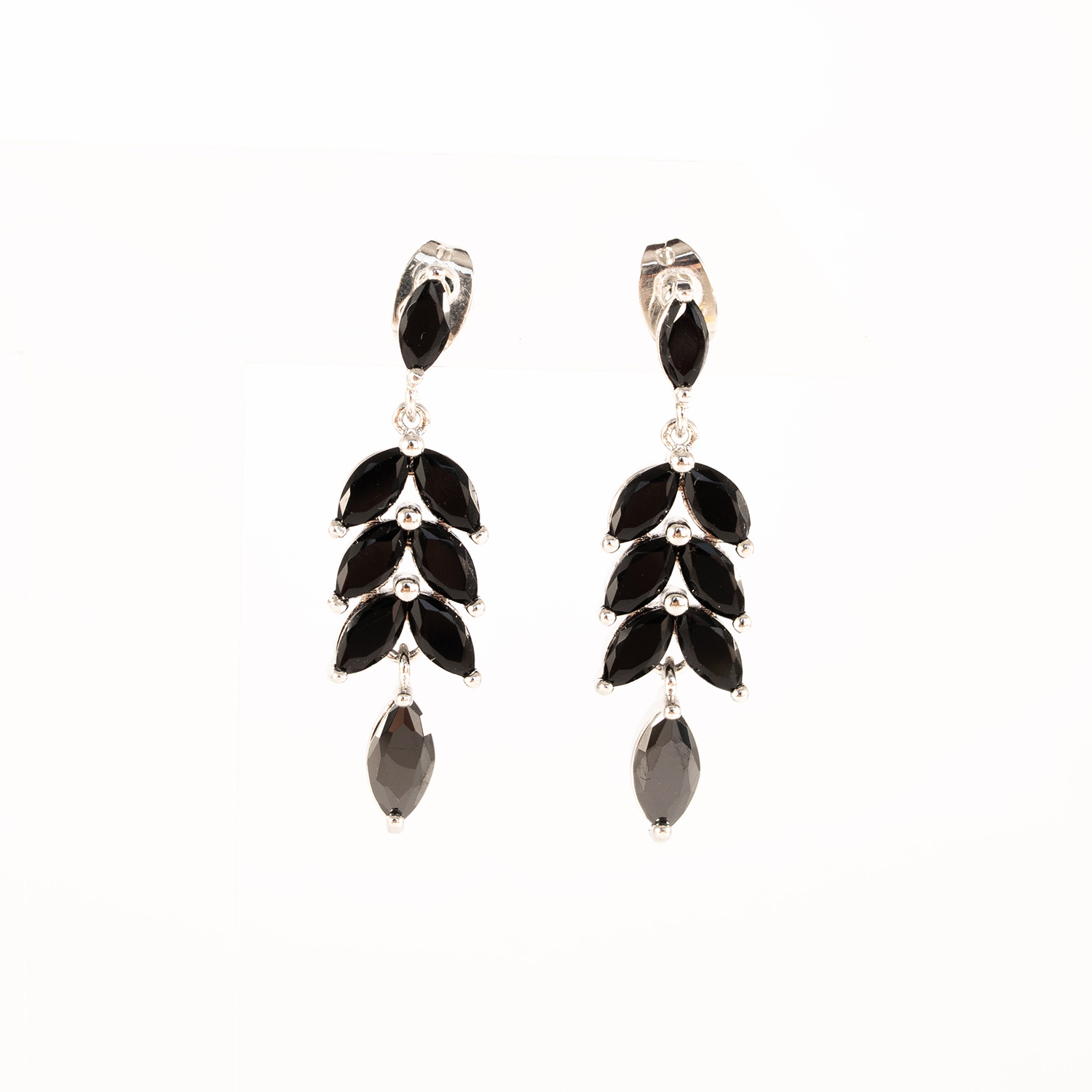 Aretes Largos de Hojas para Fiesta con Cristal-Negro