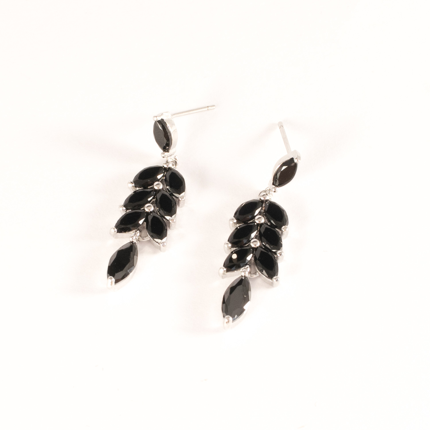 Aretes Largos de Hojas para Fiesta con Cristal-Negro