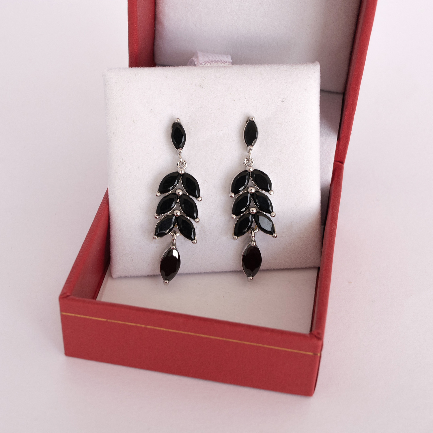 Aretes Largos de Hojas para Fiesta con Cristal-Negro