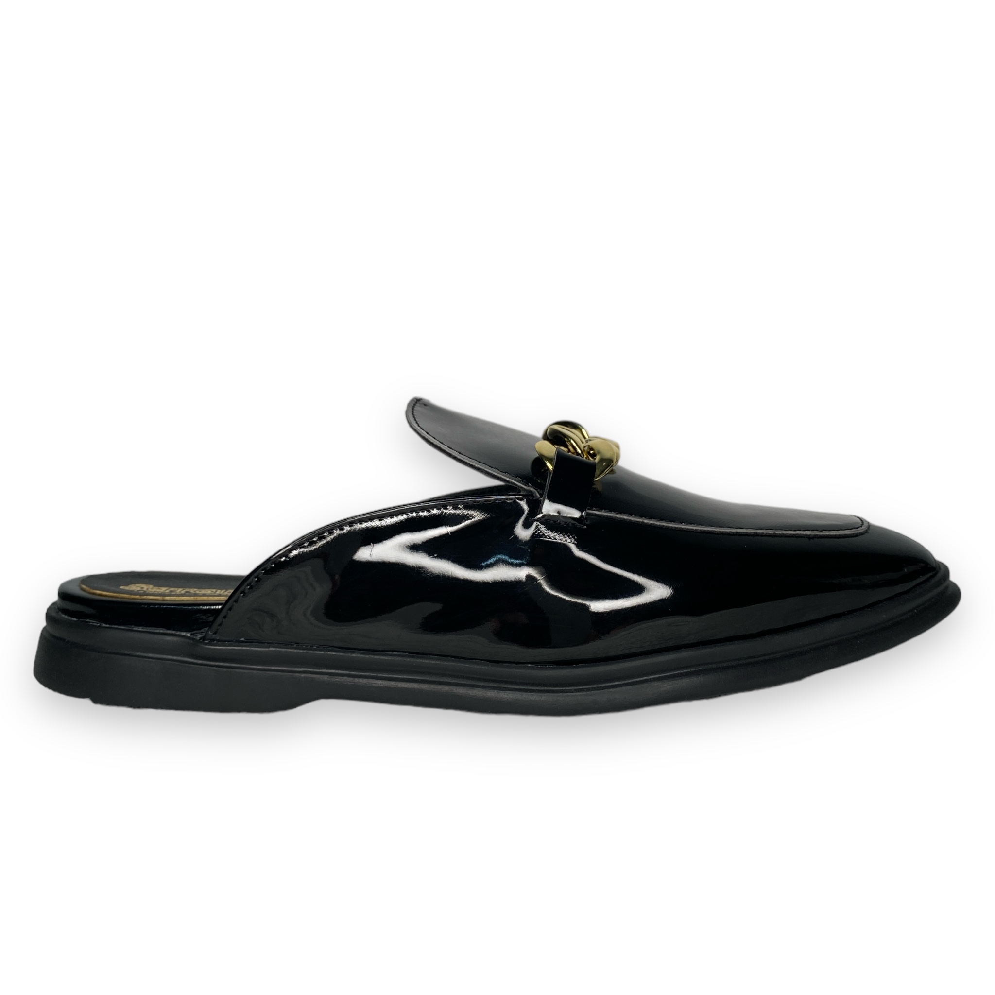 FLATS MULES CHAROL NEGRO CON CADENA DORADA DAVID SERRANO