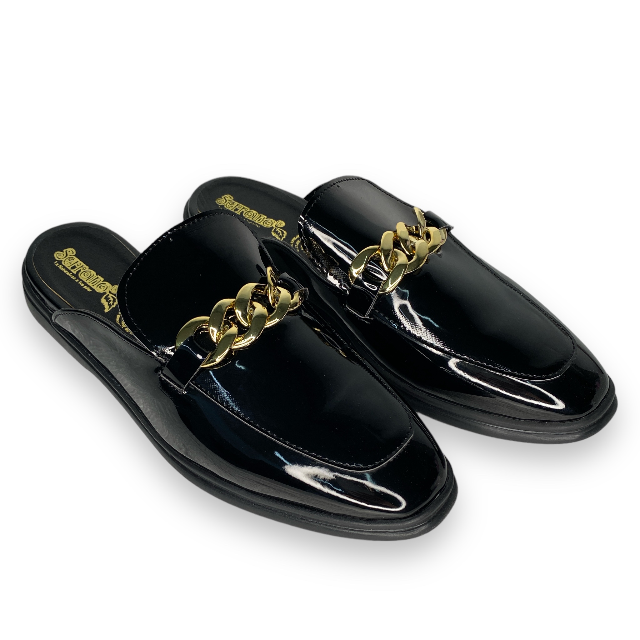 FLATS MULES CHAROL NEGRO CON CADENA DORADA DAVID SERRANO