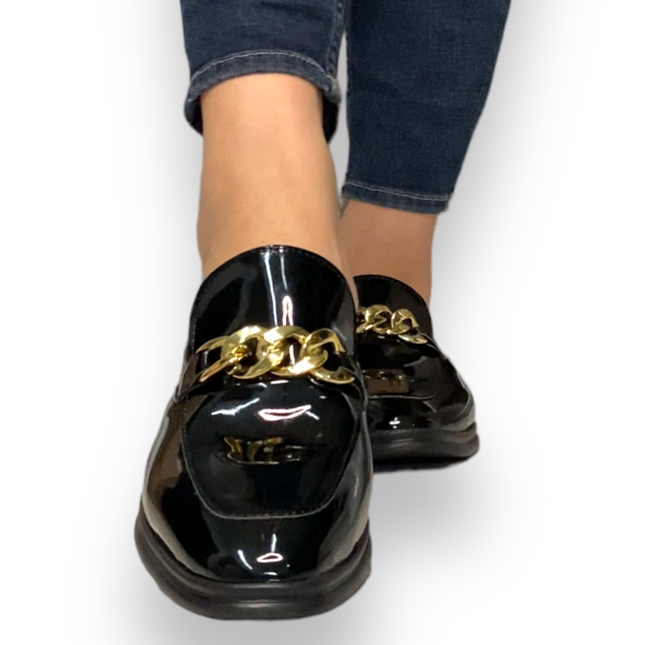 FLATS MULES CHAROL NEGRO CON CADENA DORADA DAVID SERRANO