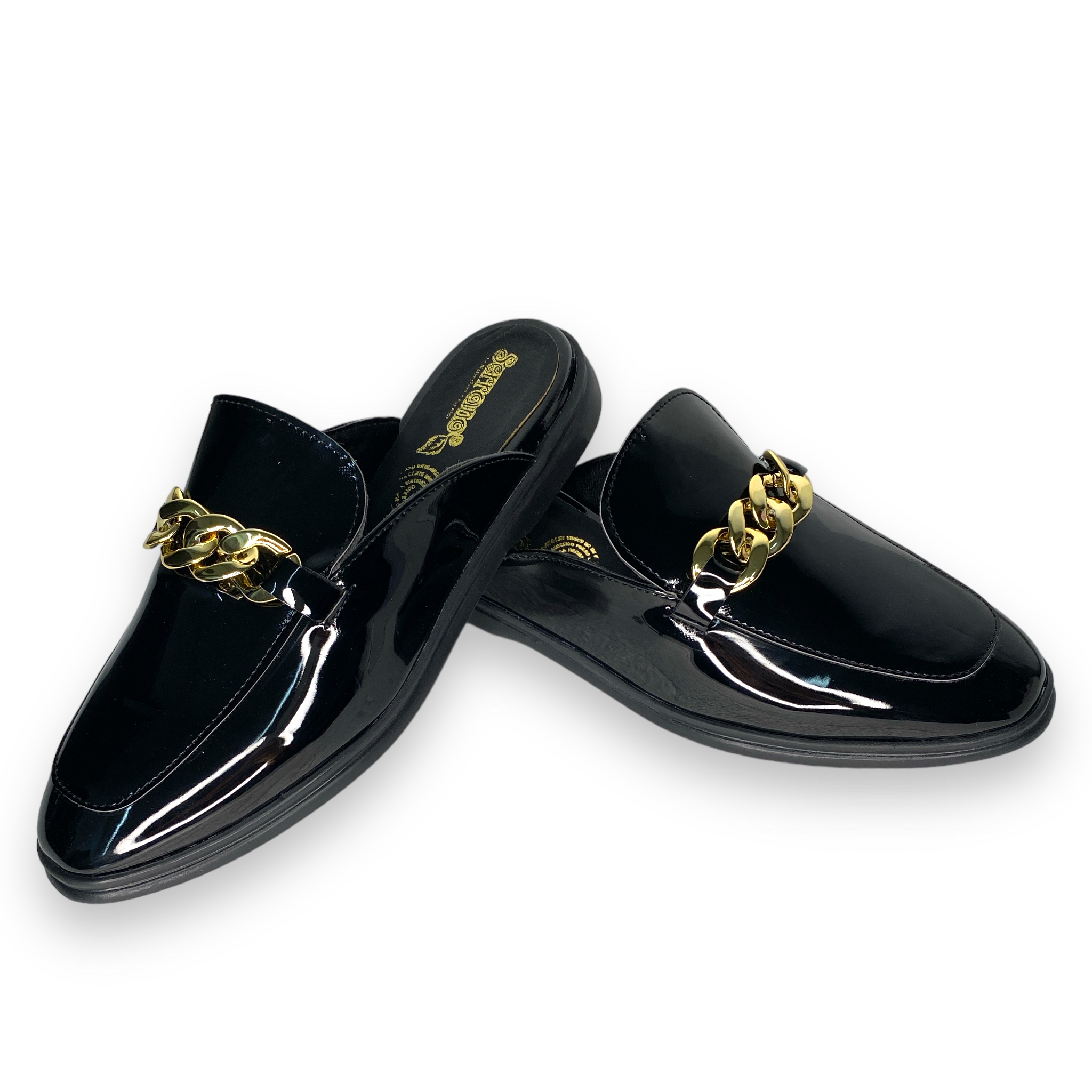 FLATS MULES CHAROL NEGRO CON CADENA DORADA DAVID SERRANO