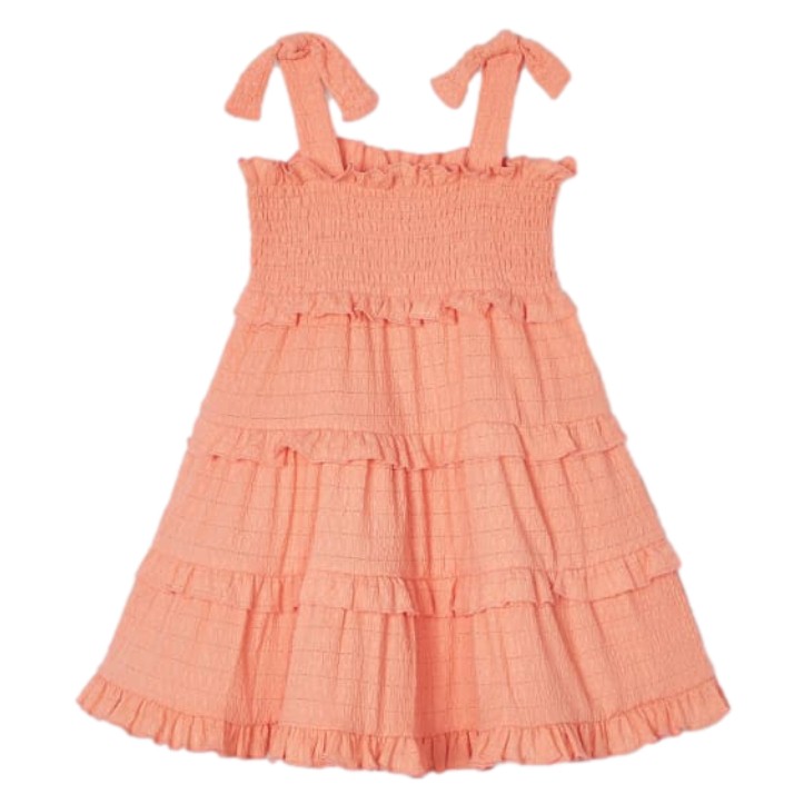 Vestido De Tirantes Punto Smock Niña Color Melocotón