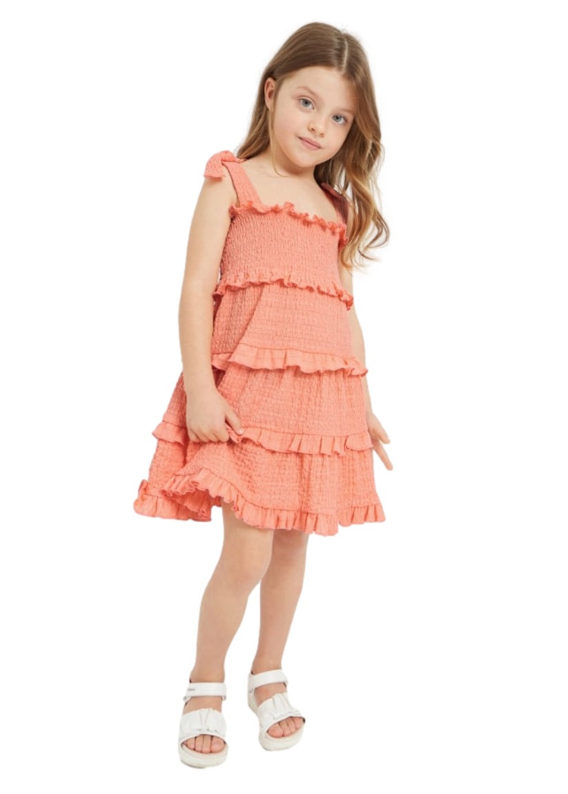 Vestido De Tirantes Punto Smock Niña Color Melocotón