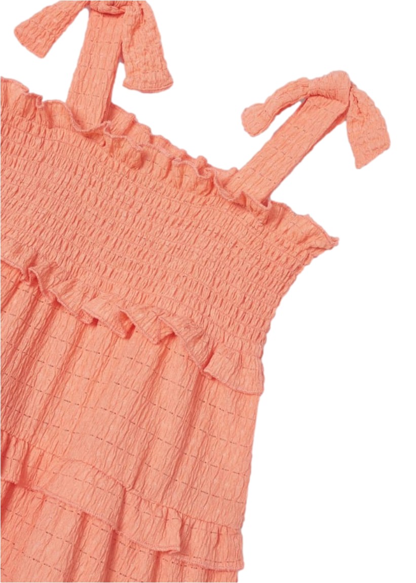 Vestido De Tirantes Punto Smock Niña Color Melocotón