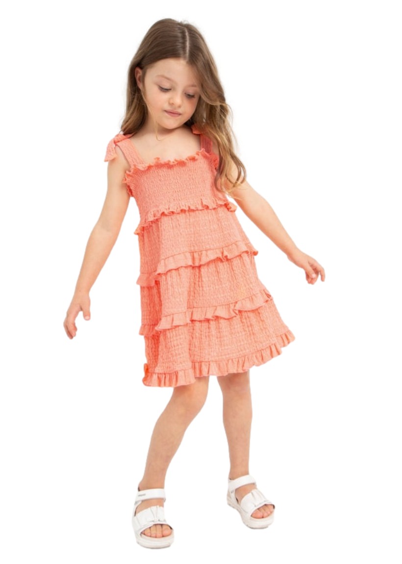 Vestido De Tirantes Punto Smock Niña Color Melocotón