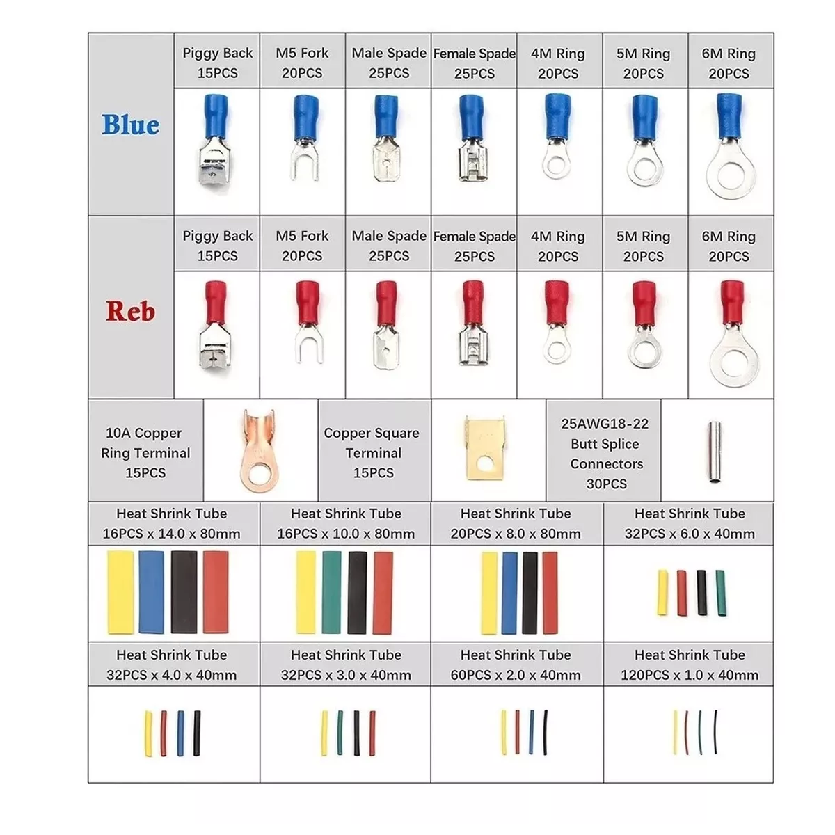Set Terminales Aisladas Conectores Para Cable Eléctrico 678pcs