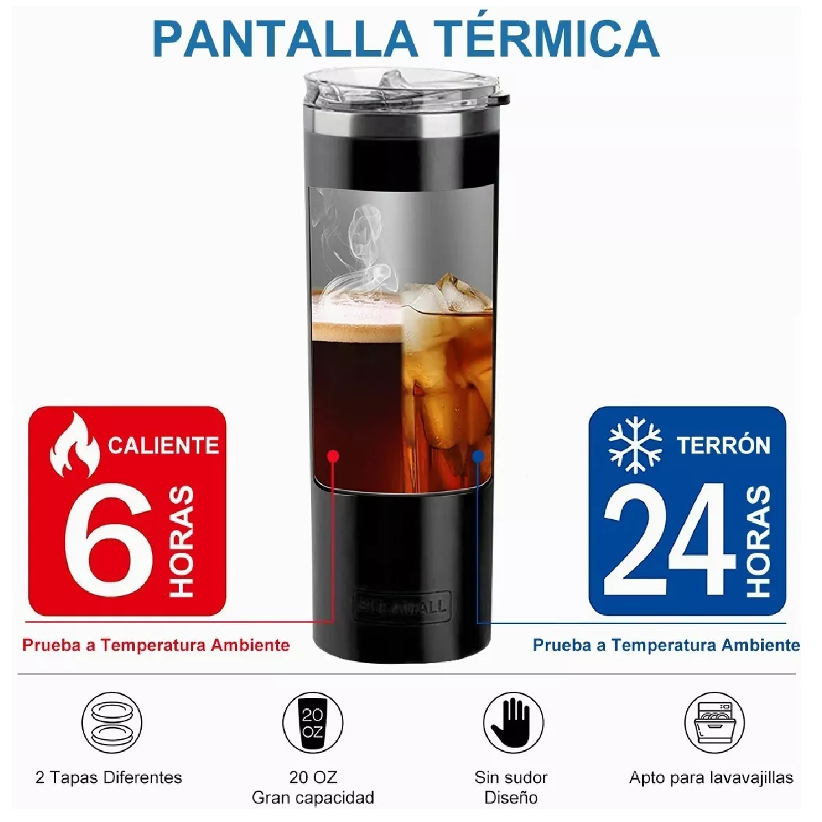 Set Termo Portátil De Acero Inoxidable De 20 Oz, 2 Pcs
