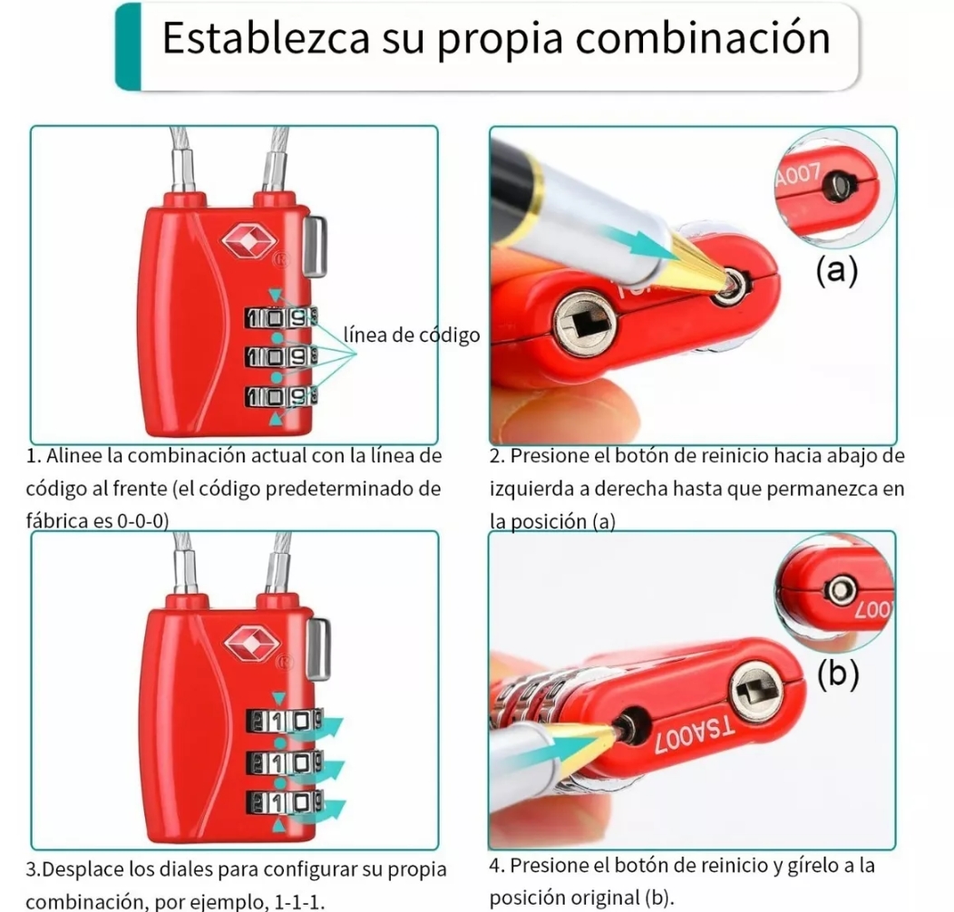 2 Pzs Candados De Combinación Para Equipaje Aprobados Tsa