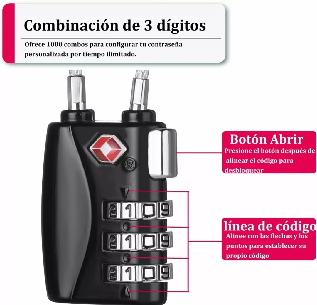 2 Pzs Candados De Combinación Para Equipaje Aprobados Tsa