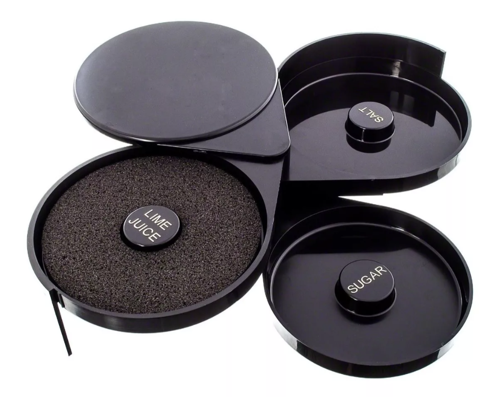 Escarchador de vasos con 3 bandejas giratorias Sal Azúcar Limon.