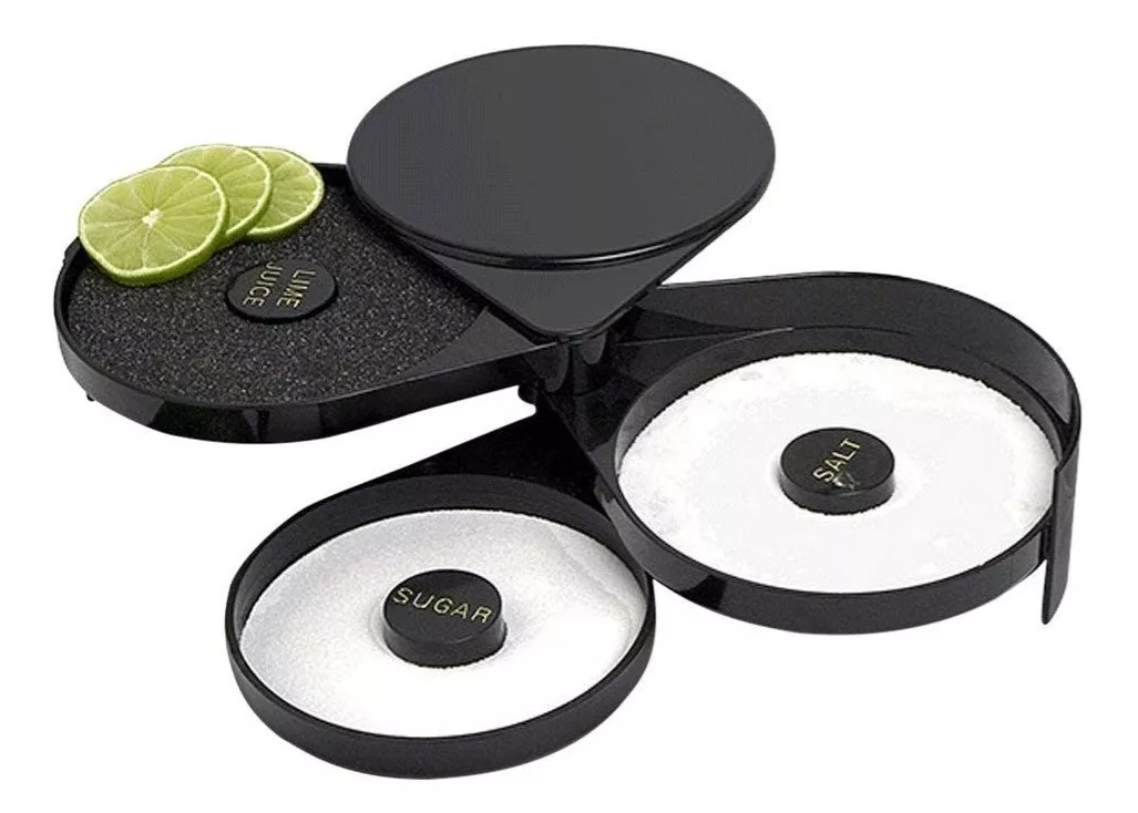 Escarchador de vasos con 3 bandejas giratorias Sal Azúcar Limon.