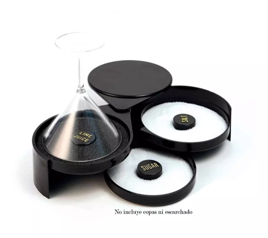 Escarchador de vasos con 3 bandejas giratorias Sal Azúcar Limon.