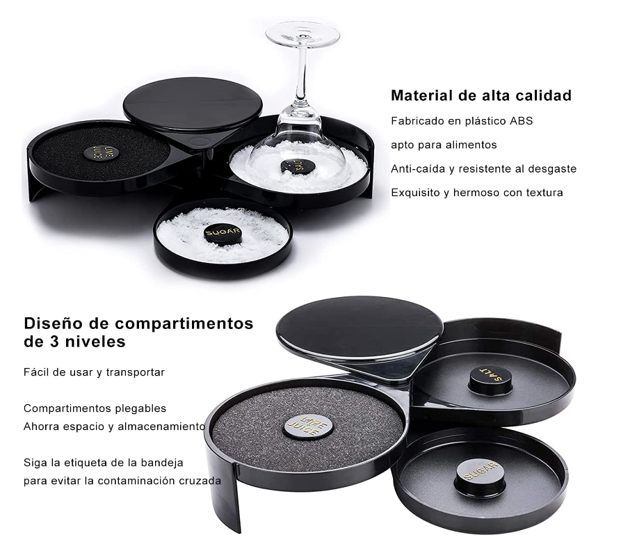 Escarchador de vasos con 3 bandejas giratorias Sal Azúcar Limon.