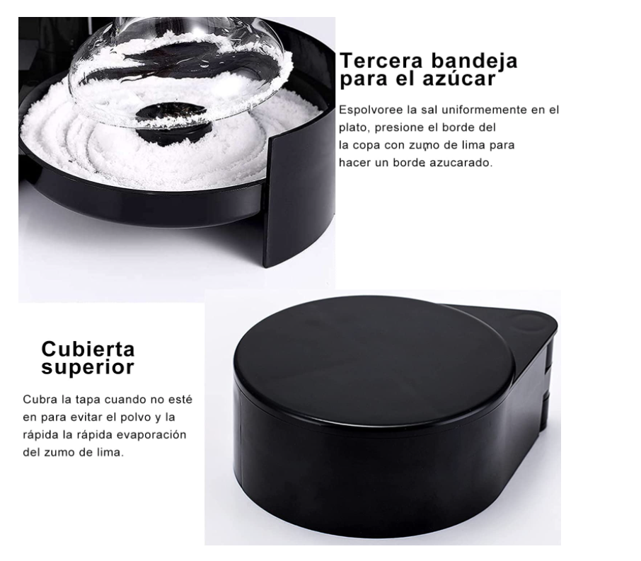 Escarchador de vasos con 3 bandejas giratorias Sal Azúcar Limon.