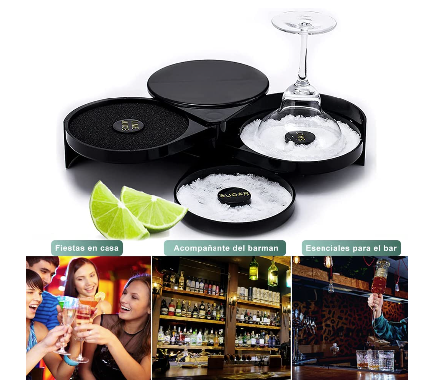 Escarchador de vasos con 3 bandejas giratorias Sal Azúcar Limon.