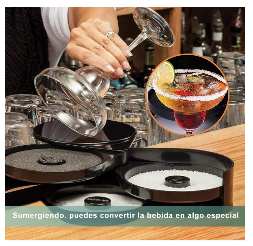 Escarchador de vasos con 3 bandejas giratorias Sal Azúcar Limon.