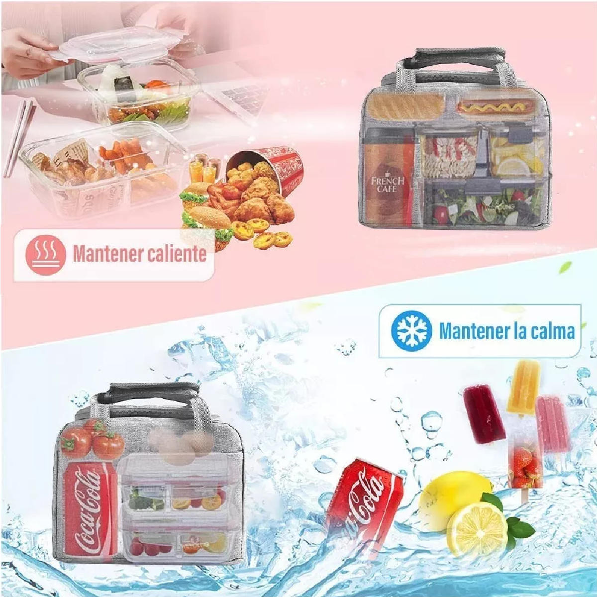 Lonchera Térmica Gran Capacidad Impermeable Rosa