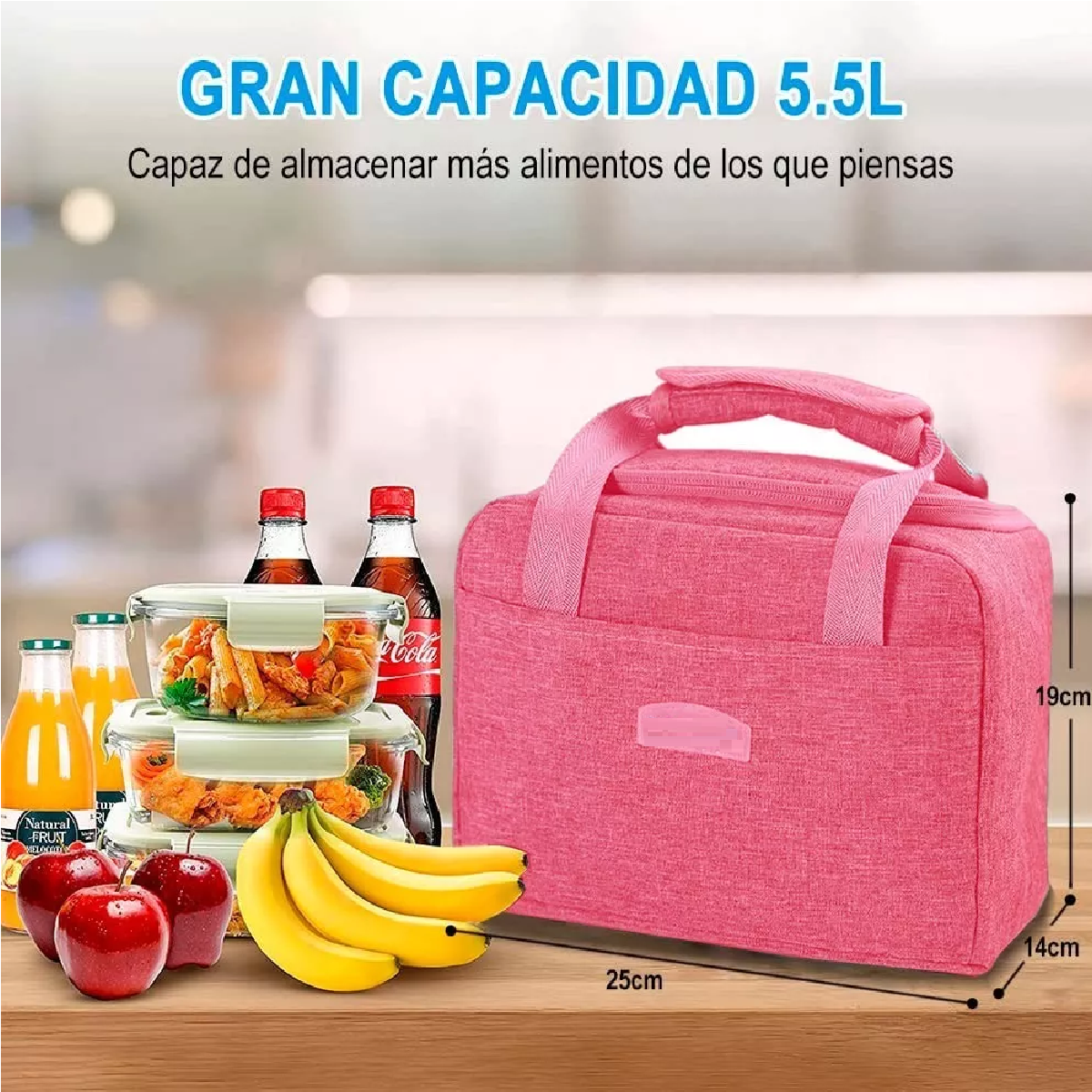 Lonchera Térmica Gran Capacidad Impermeable Rosa