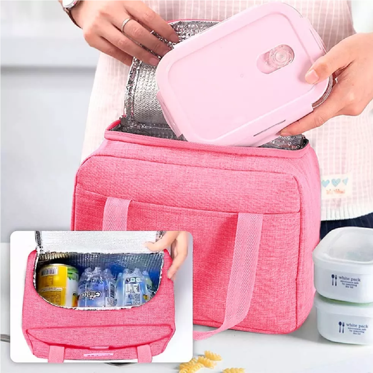 Lonchera Térmica Gran Capacidad Impermeable Rosa