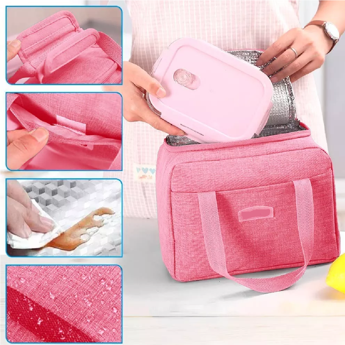 Lonchera Térmica Gran Capacidad Impermeable Rosa