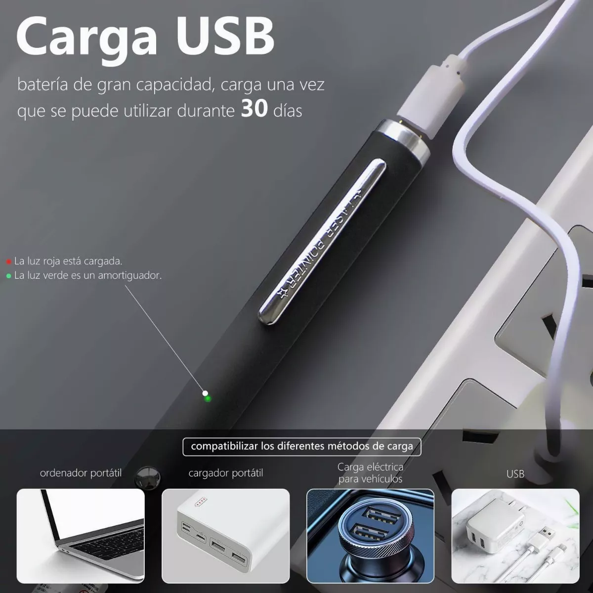 Puntero Láser Verde Proyector Con Carga Usb Recargable 20km