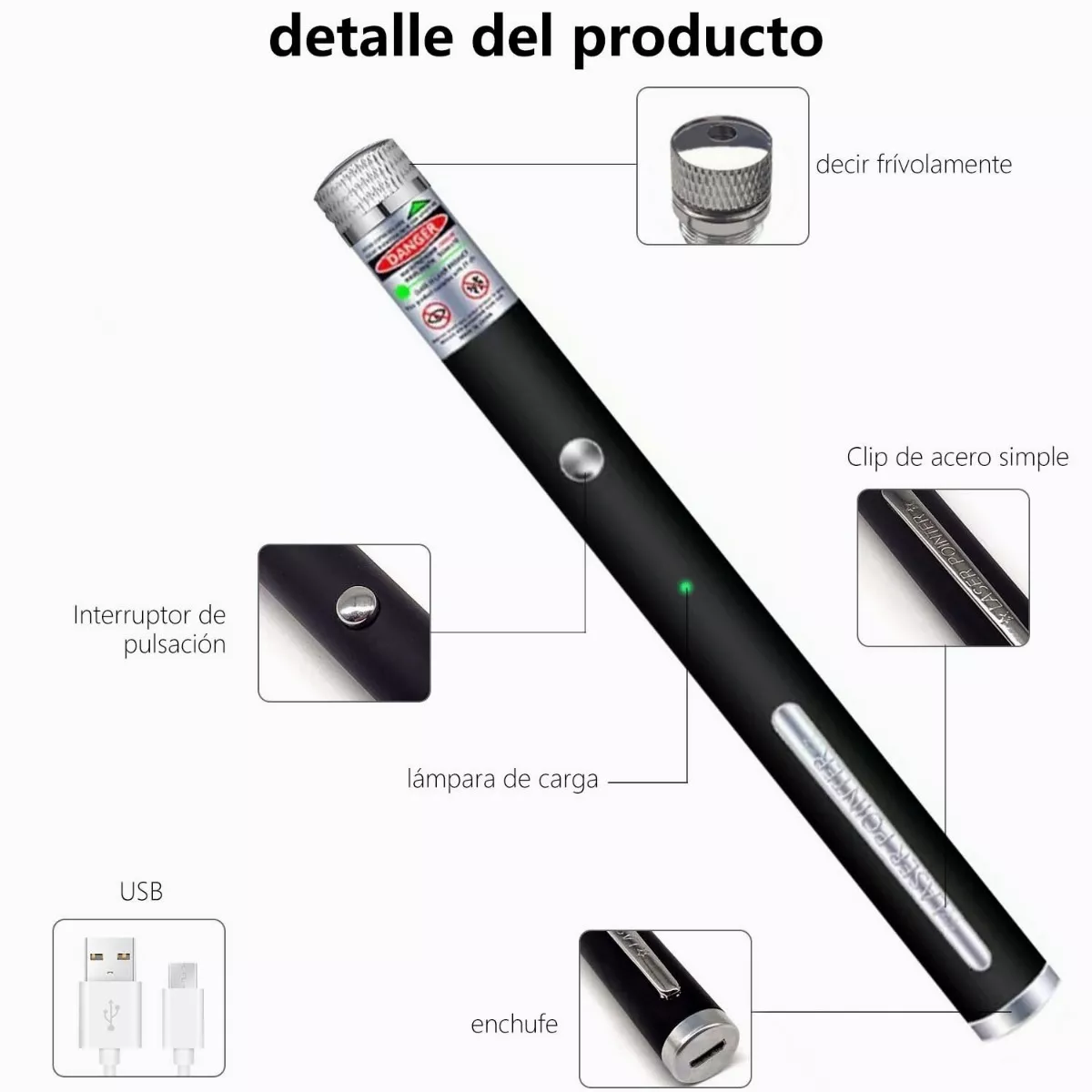 Puntero Láser Verde Proyector Con Carga Usb Recargable 20km