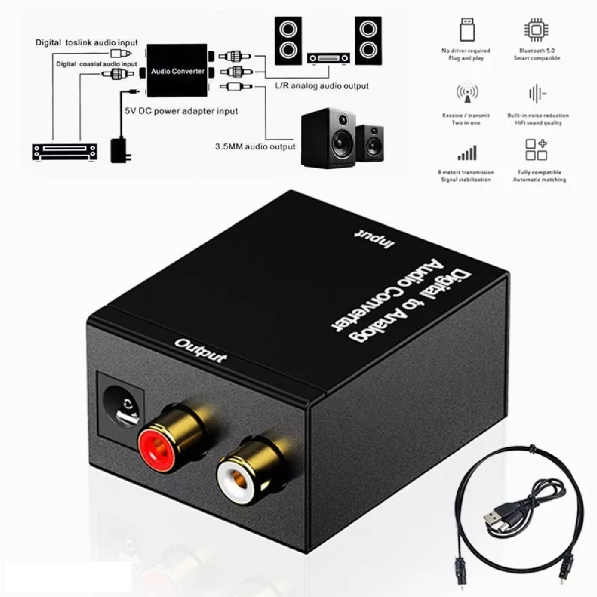 Convertidor Audio Optico Digital A Rca Análogo