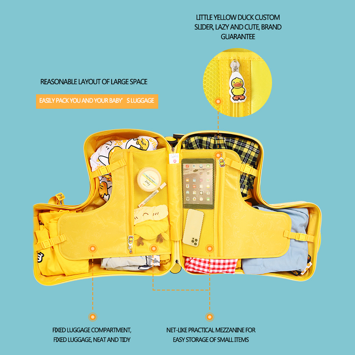 Bolso Maleta Viaje Niños Con Asiento Diseño Pato 24 Pulgadas B. Duck