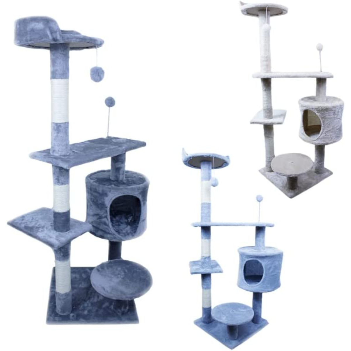 Torre de Gato para Interiores, Muebles para Gato de Varios Niveles con Postes para Rascar, Plataformas y Cama, Gris Oxford