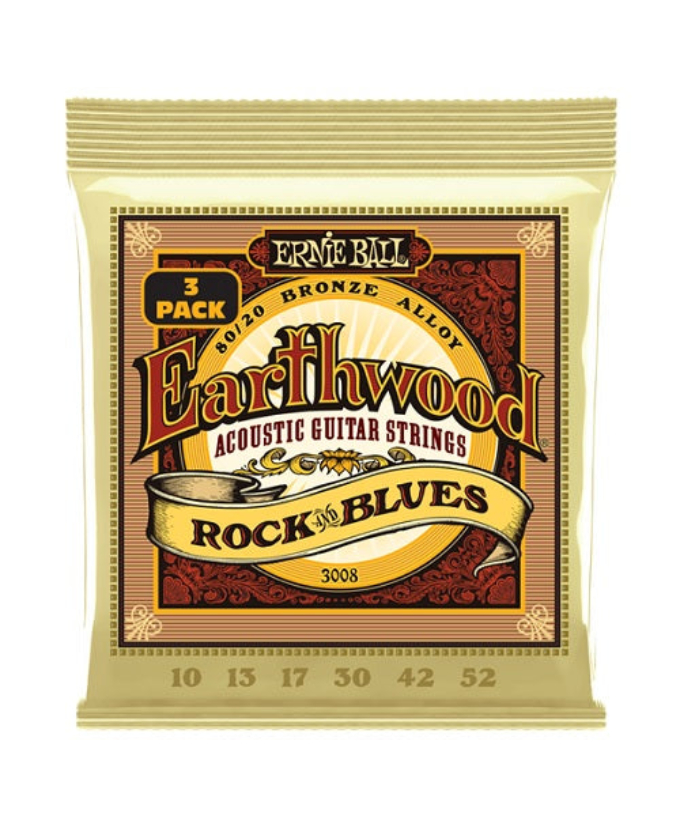 Ernie Ball Encordadura "Earthwood 80/20 Rock & Blues 3 Pack" 3008 Guitarra Acústica Bronce