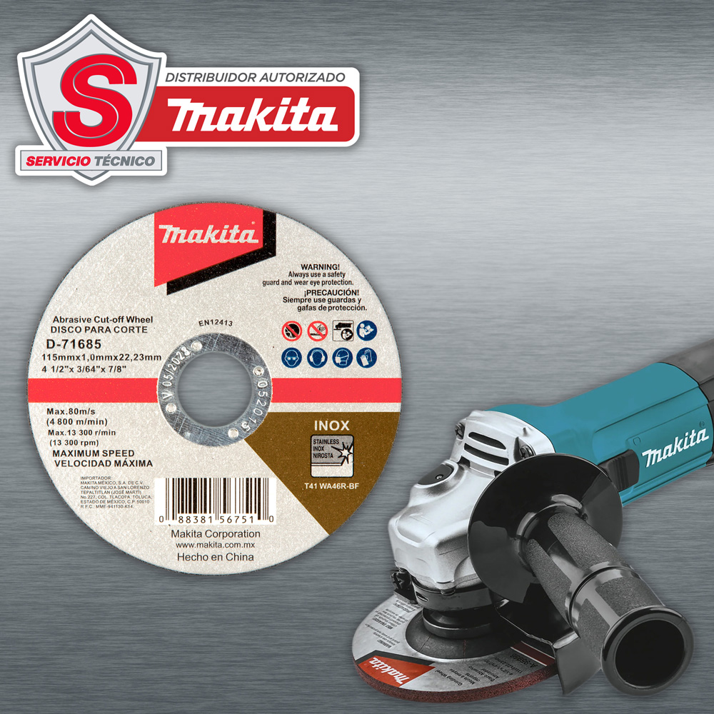 Disco Abrasivo Plano 4-1/2x7/8x1mm Acero Inox D-71685 Makita
