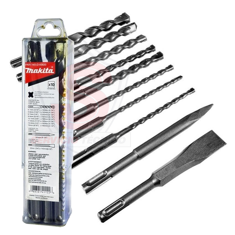 Jgo Brocas Y Cinceles Sds-plus D-45820 Makita Original 10pzs
