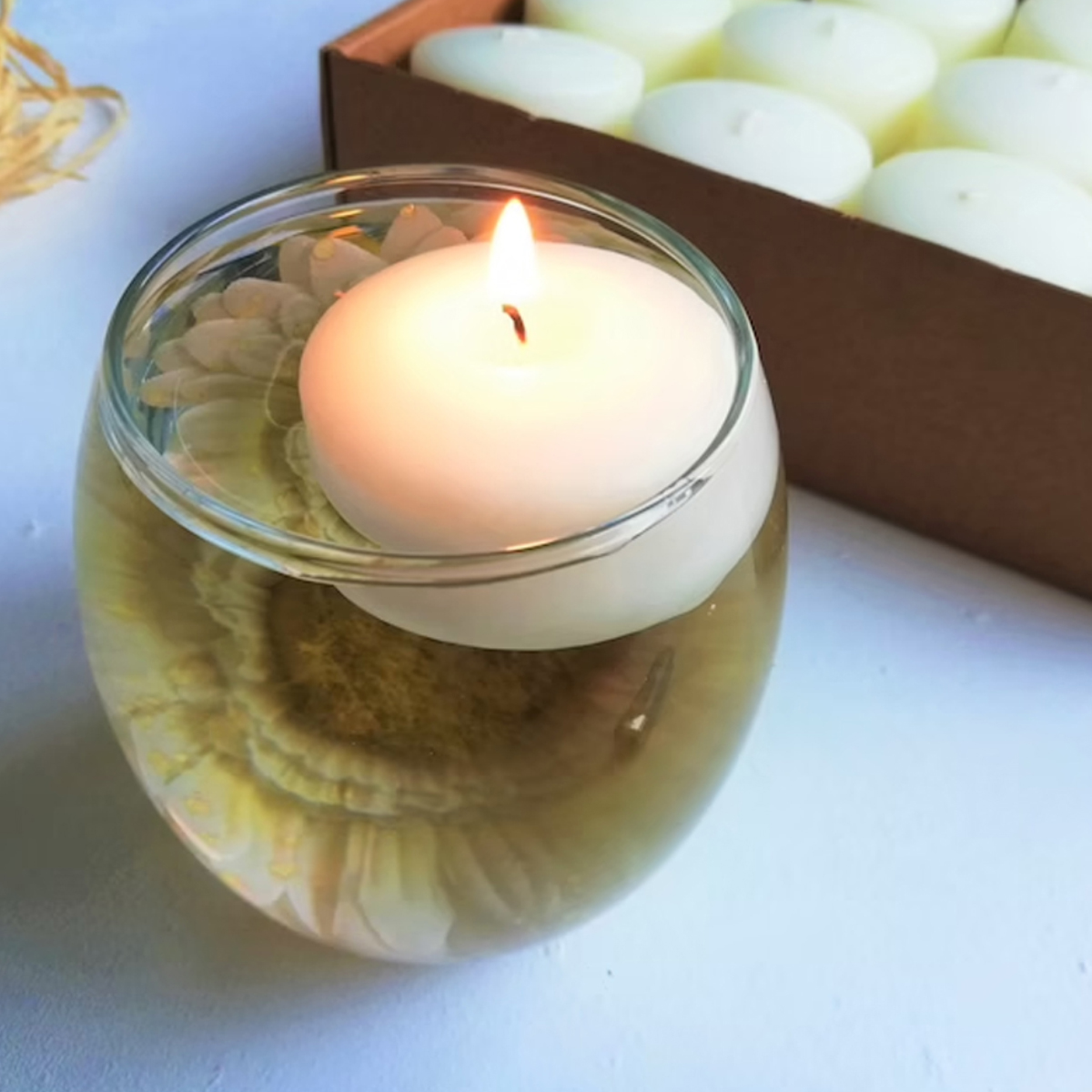 Set De 12 Velas Flotantes Decorativas Color Amarillo