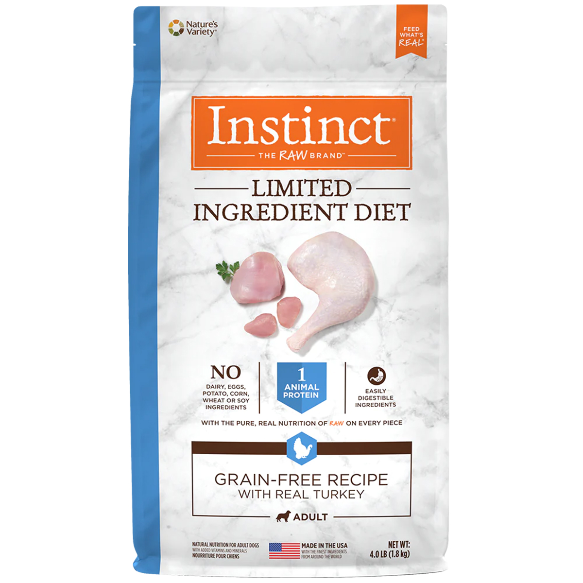 Instinct LID Alimento hipoalergénico para Perros con Alergias, croquetas recubiertas de Carne Real de Pavo, 1.8kg
