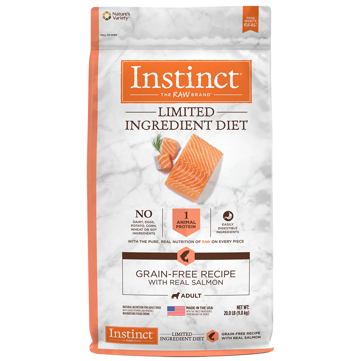 Instinct LID Alimento hipoalergénico para Perros con Alergias, croquetas recubiertas de Carne Real de Salmón, 9kg