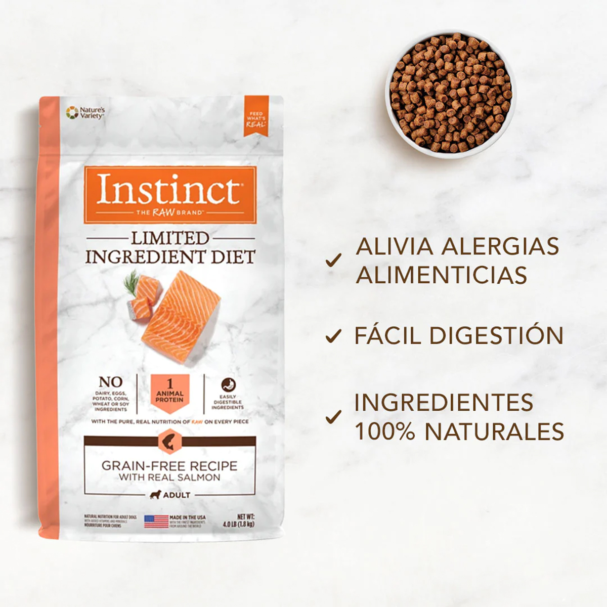Instinct LID Alimento hipoalergénico para Perros con Alergias, croquetas recubiertas de Carne Real de Salmón, 9kg