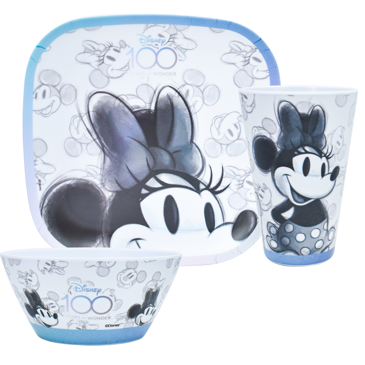 Fun Kids 1725-554 Vajilla Melamina Blanca Disney Mickey & Minnie Mouse 100 Aniversario 12 pzas 4 personas