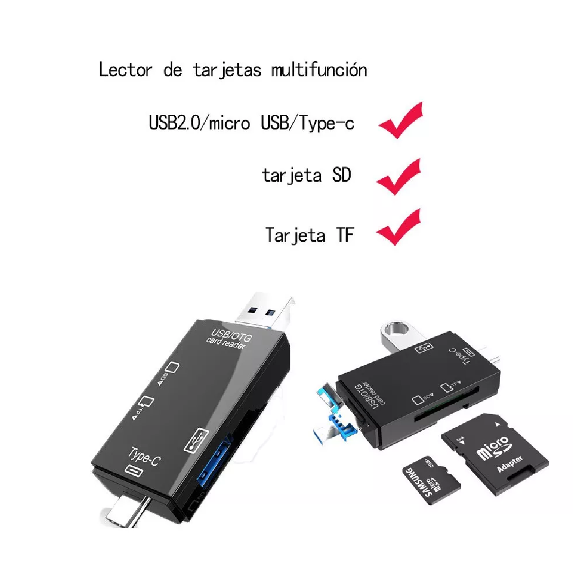 Adaptador Lector Tarjetas Usb Tipo-c Sd Tf Otg Pc Telémóvil