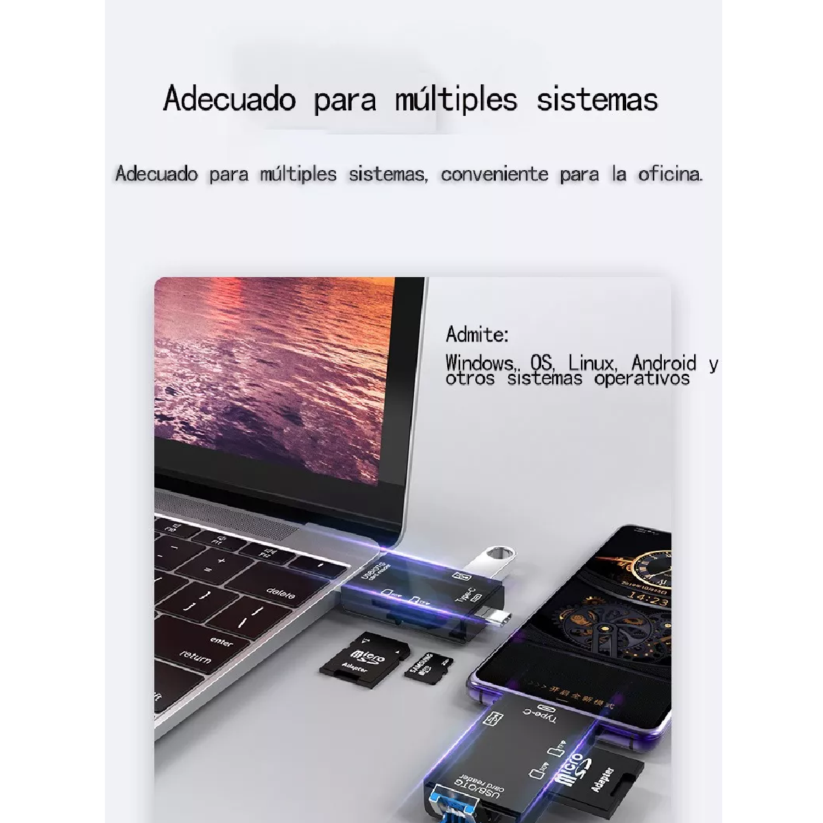 Adaptador Lector Tarjetas Usb Tipo-c Sd Tf Otg Pc Telémóvil