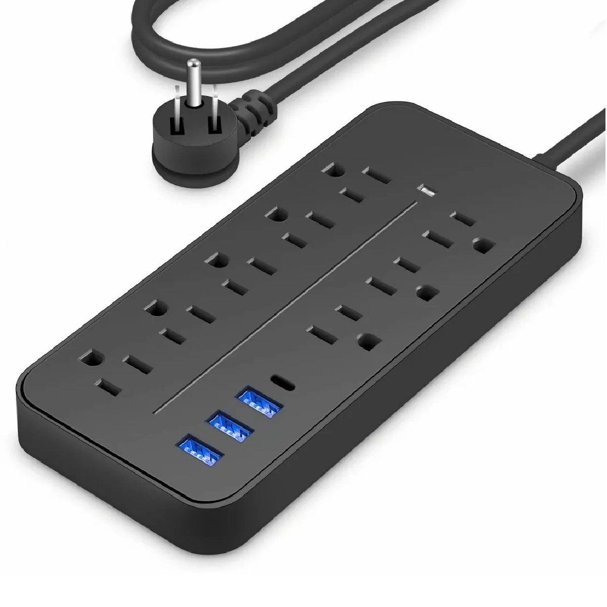 Regleta Cargador Multicontactos Con 8 Salidas 3 Usb 1 Tipo C Negro